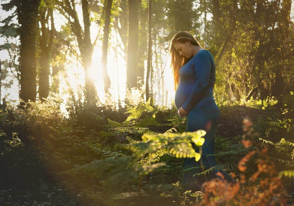 Sessão fotográfica de gravidez na floresta